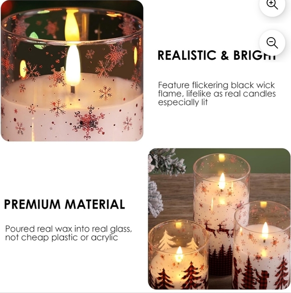 Christmas Red Buffalo Plaid Glass Flameless LED Candles W Remote Eywamage Set - Picture 6 of 12